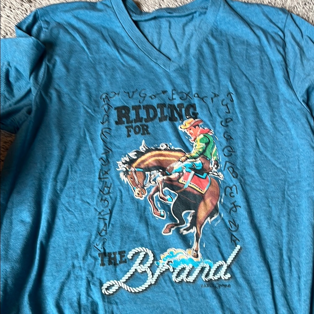 Womens Blue Riding For The Brand Graphic T-Shirt
